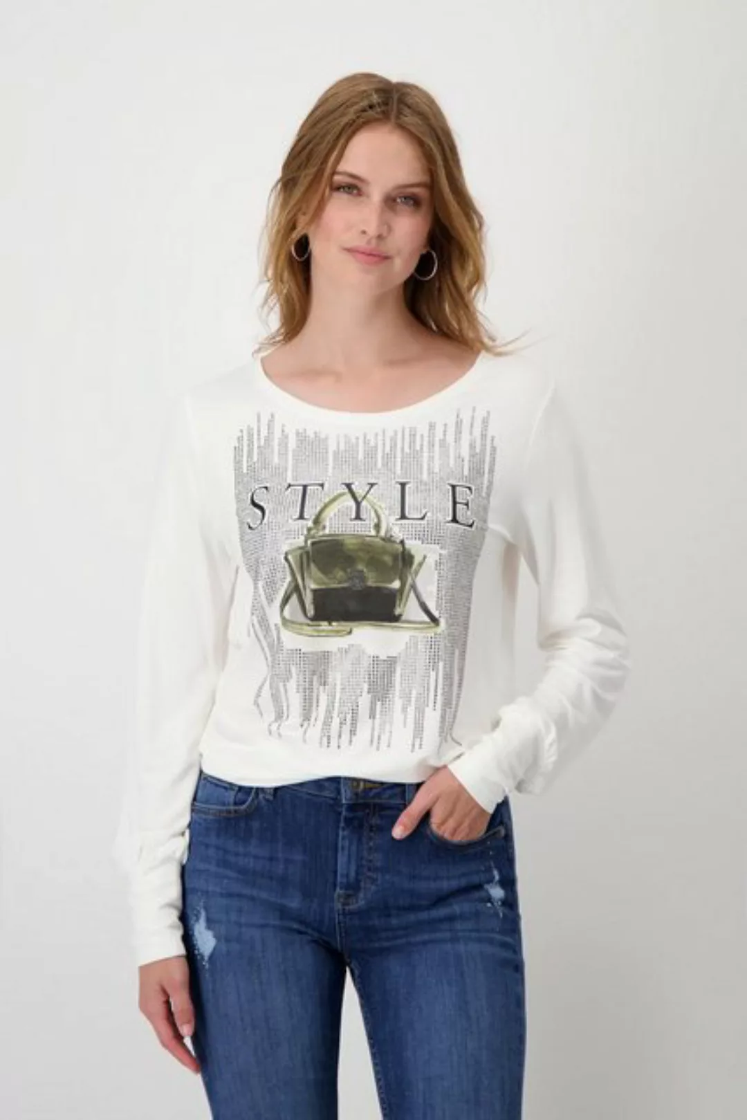 Monari Sweatshirt mit Schriftzug und Glitzersteinchen günstig online kaufen