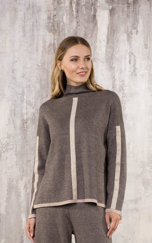 Passioni Strickpullover Pullover mit Stehkragen und kontrastierenden Streif günstig online kaufen