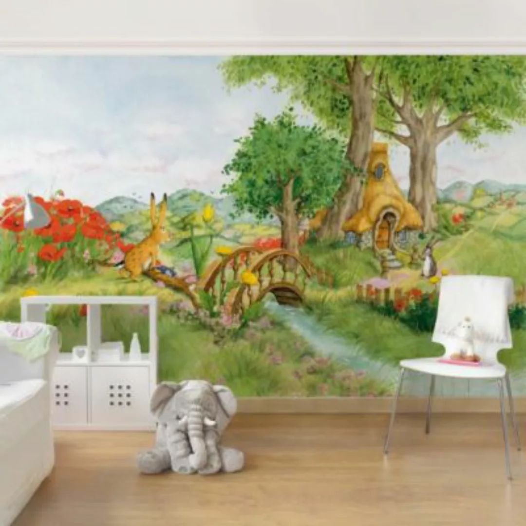 Bilderwelten Kindertapete Josi Hase - Auf der Wiese bunt Gr. 480 x 320 günstig online kaufen