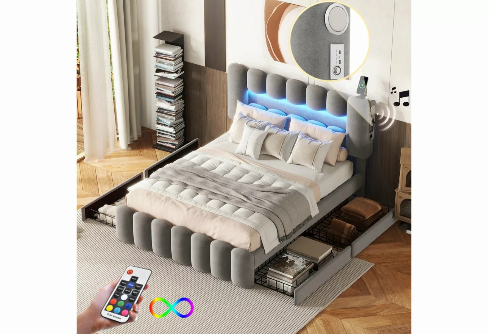 ccbetter Polsterbett Funktionsbett Stauraumbett Doppelbett Bett (mit 4 Schu günstig online kaufen