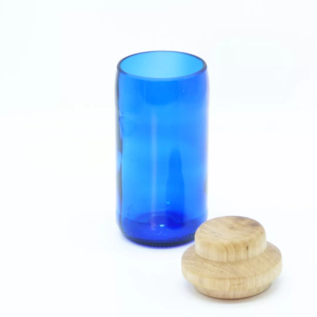 Recycling Vorratsglas · Blau · Mit Handgedrechseltem Holzdeckel günstig online kaufen