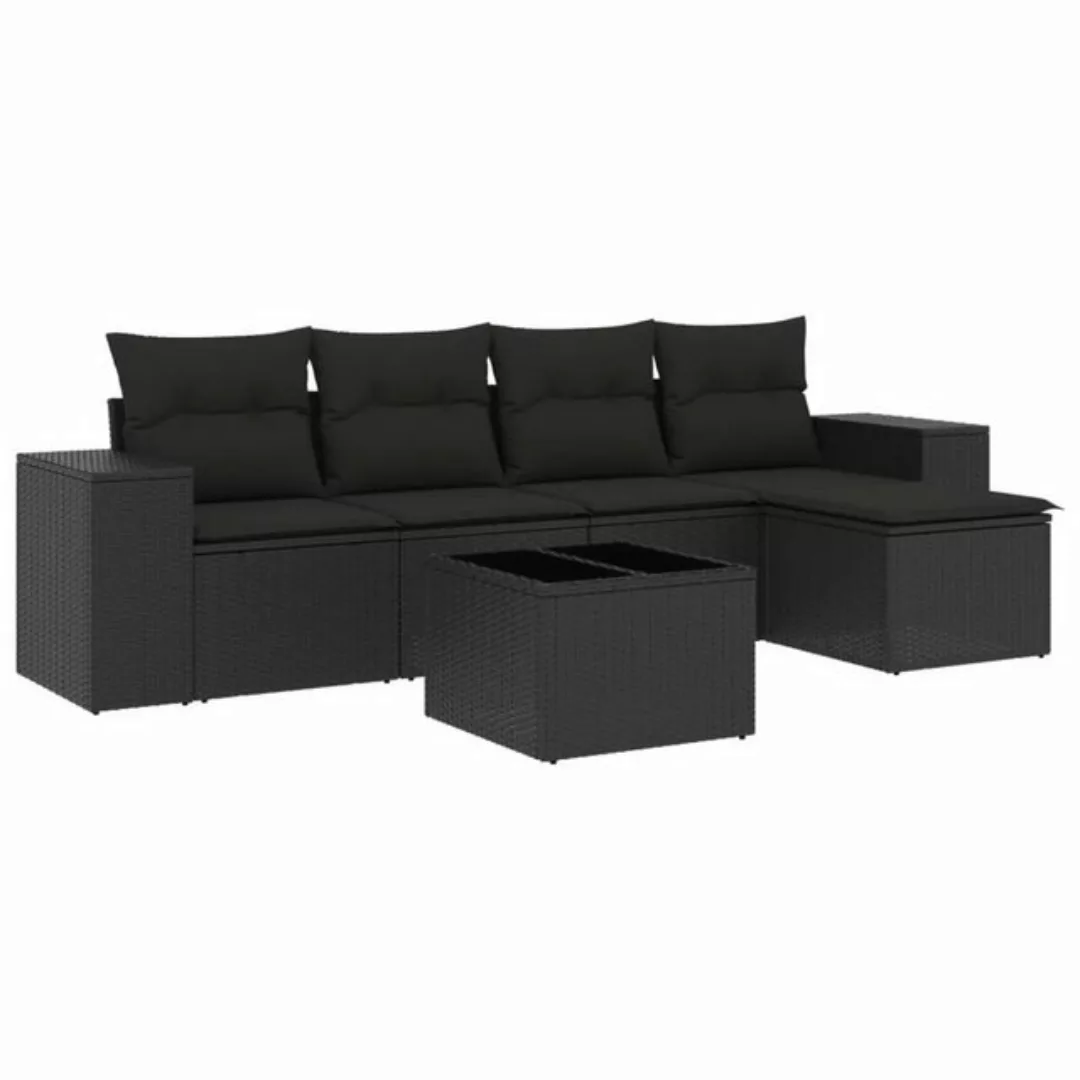 vidaXL Sofaelement 6-tlg. Garten-Sofagarnitur mit Kissen Schwarz Poly Ratta günstig online kaufen