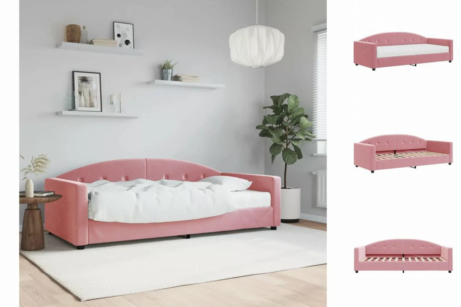 vidaXL Gästebett Gästebett Tagesbett mit Matratze Rosa 90x200 cm Samt Bett günstig online kaufen