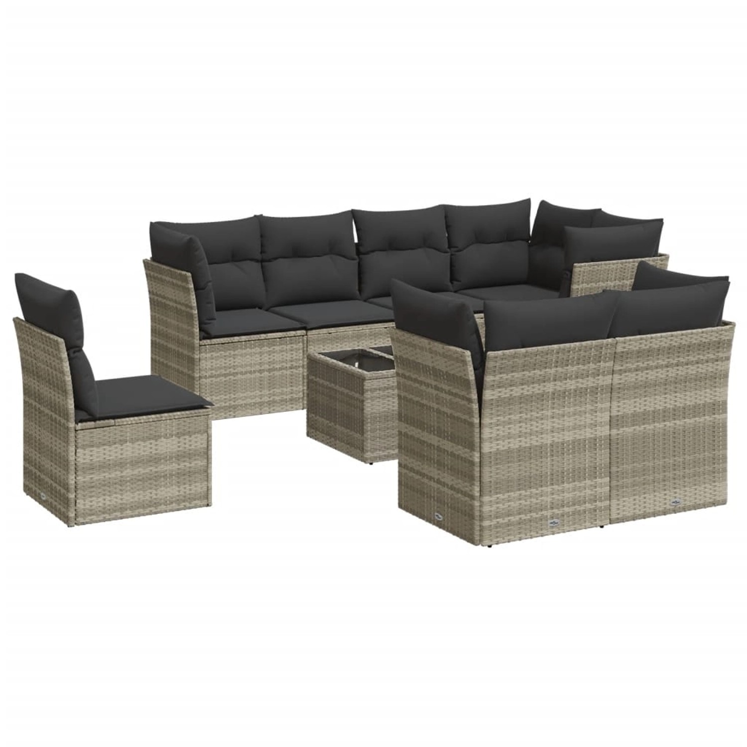 vidaXL 9-Tlg Garten-Sofagarnitur mit Kissen Hellgrau Poly Rattan 3217942 günstig online kaufen