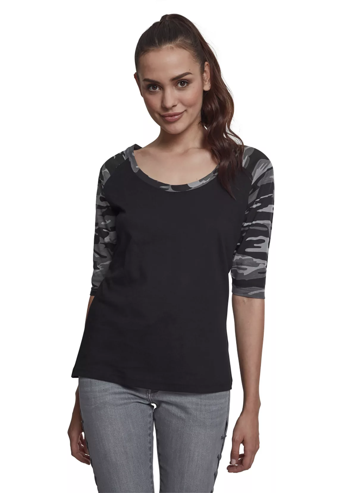 URBAN CLASSICS Kurzarmshirt Urban Classics Damen Ladies 3/4 Contrast Raglan günstig online kaufen