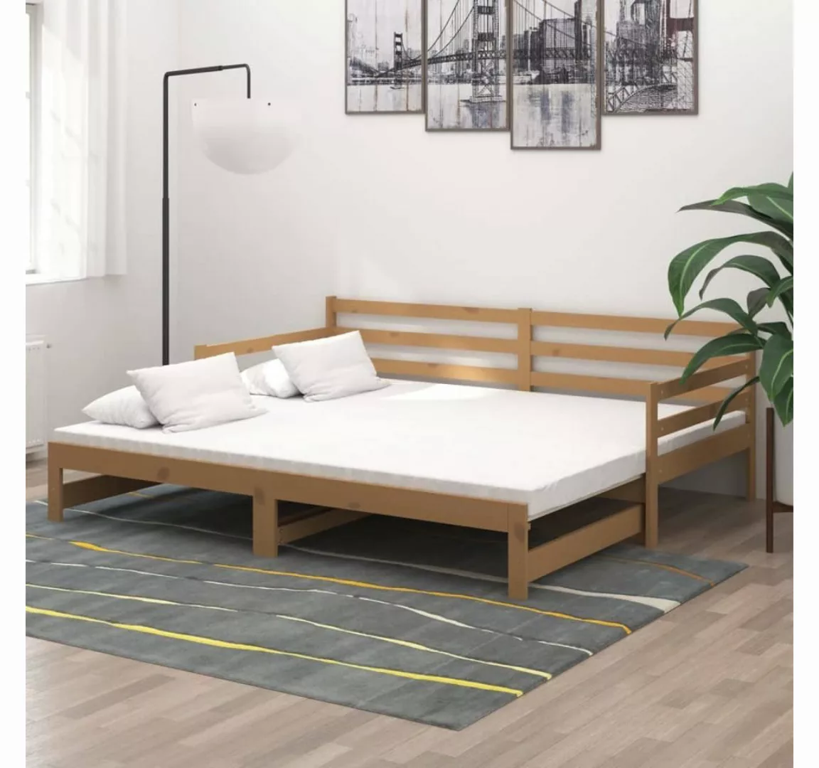 vidaXL Bett Ausziehbares Tagesbett 2x(90x200) Honigbraun Massivholz Kiefer günstig online kaufen
