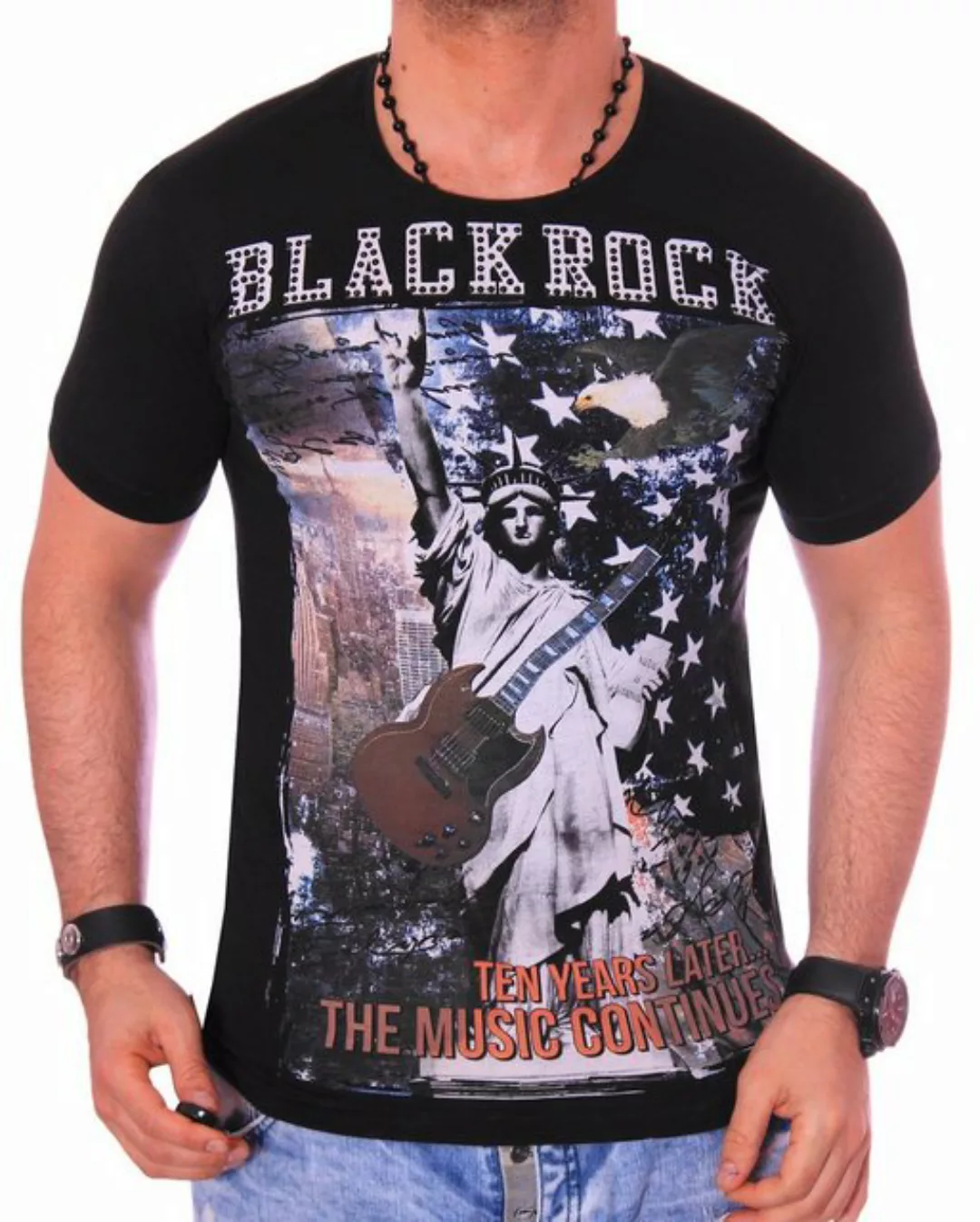 BLACKROCK T-Shirt Herren Shirt T-Shirt Urlaub USA Amerika kurzarm Rundhals günstig online kaufen