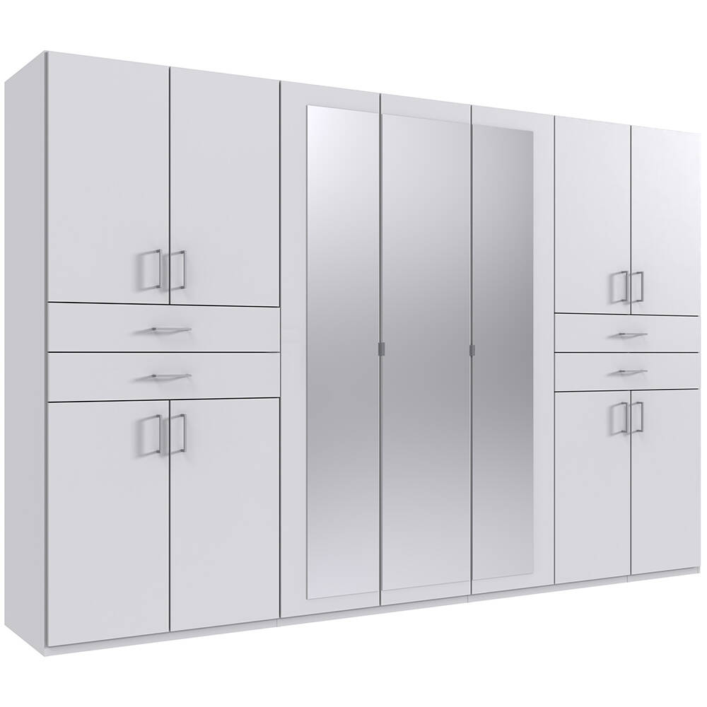 Kleiderschrank mit Spiegel, 313 cm breit modern in weiß TREVISO-43 günstig online kaufen