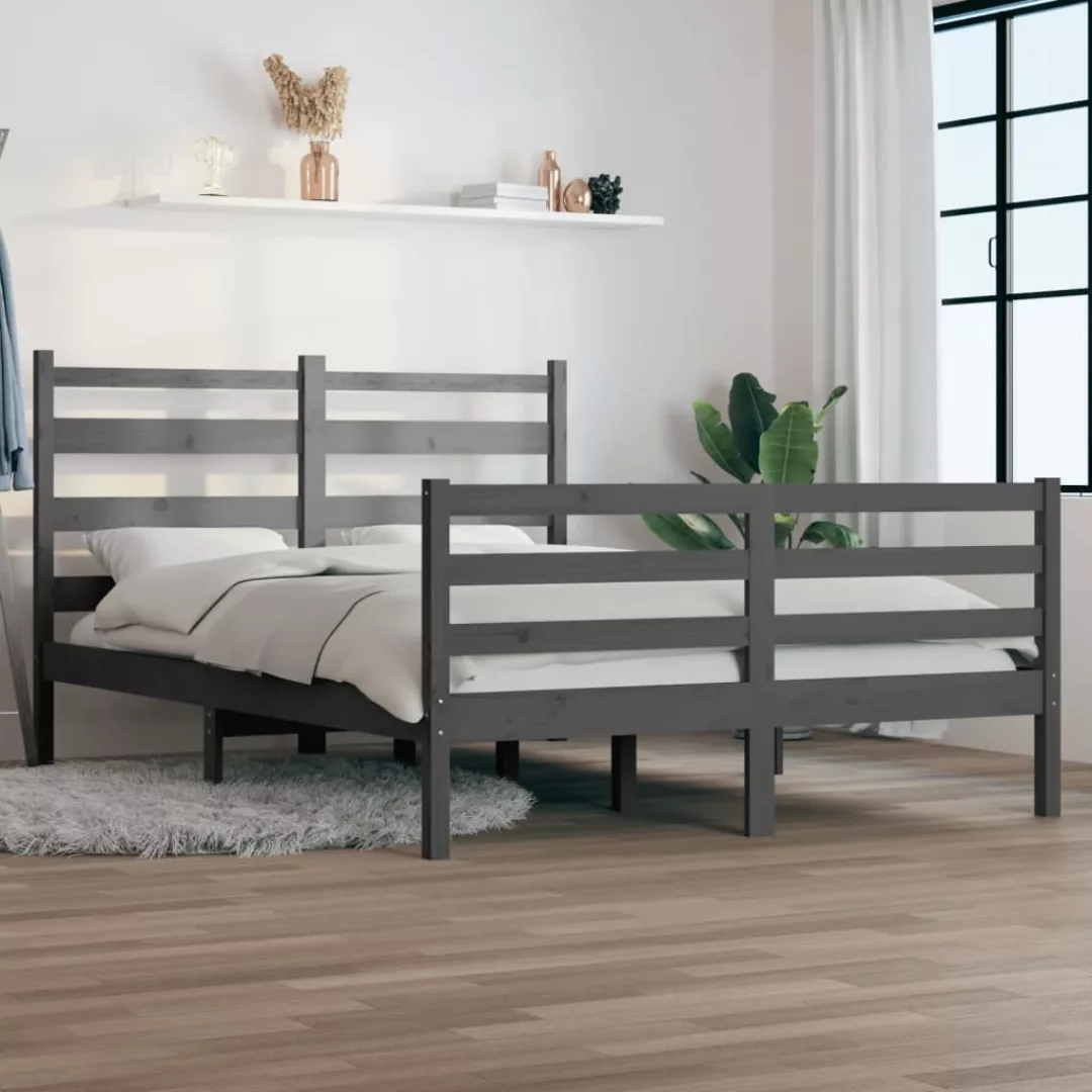 vidaXL Bettgestell Massivholzbett Kiefer 160x200 cm Grau Bett Bettgestell D günstig online kaufen