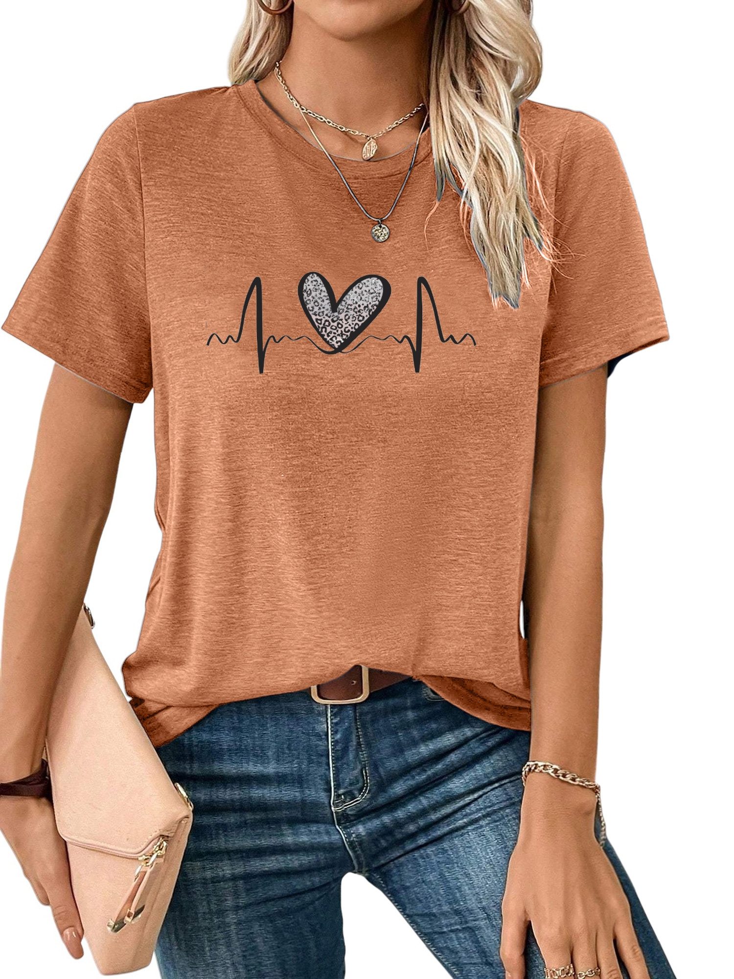 PYL Rundhalsshirt Damen Sommer Kurzarmshirt mit günstig online kaufen