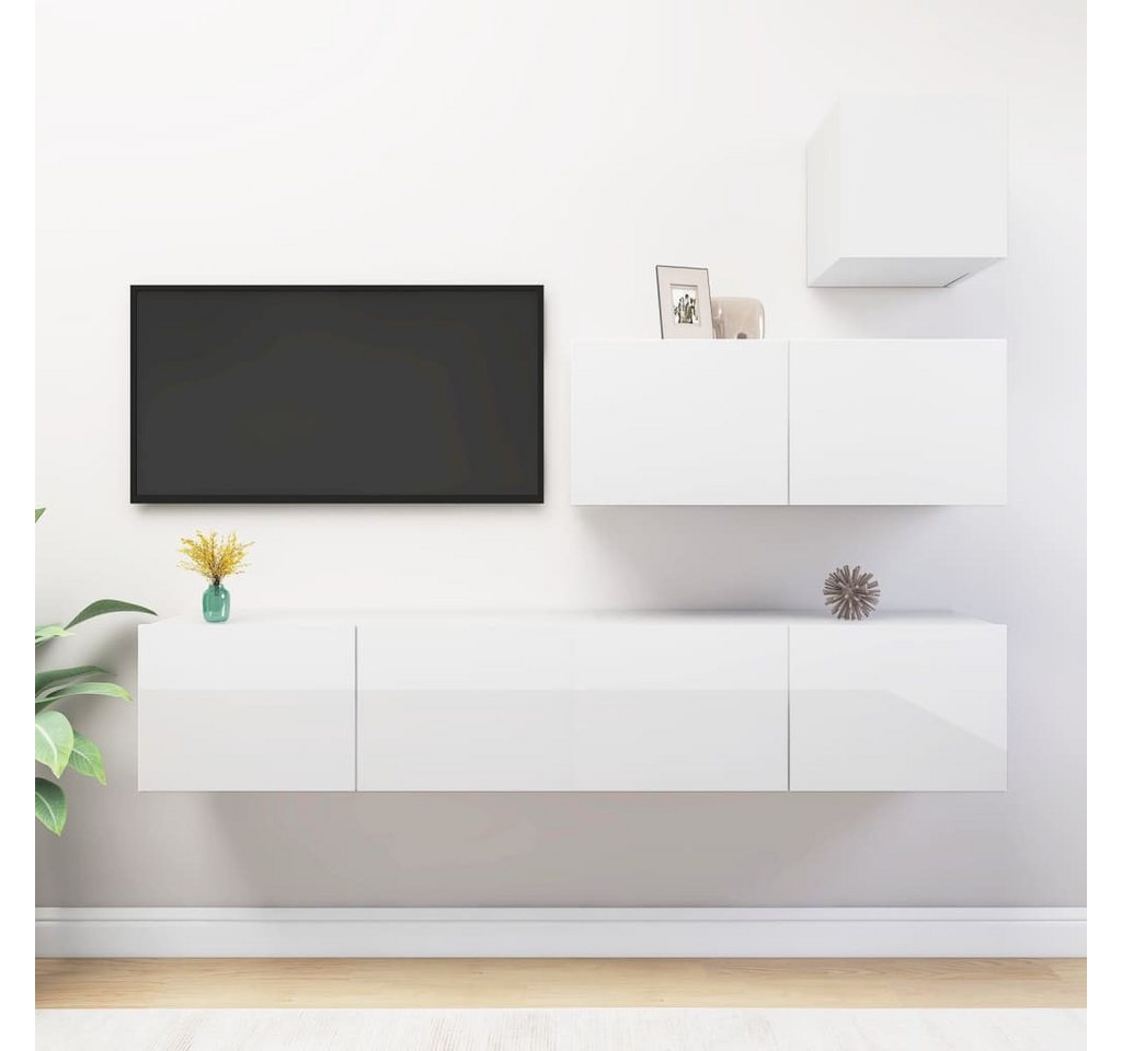 vidaXL TV-Schrank 4-tlg TV-Schrank-Set Hochglanz-Weiß Spanplatte TV-Konsole günstig online kaufen