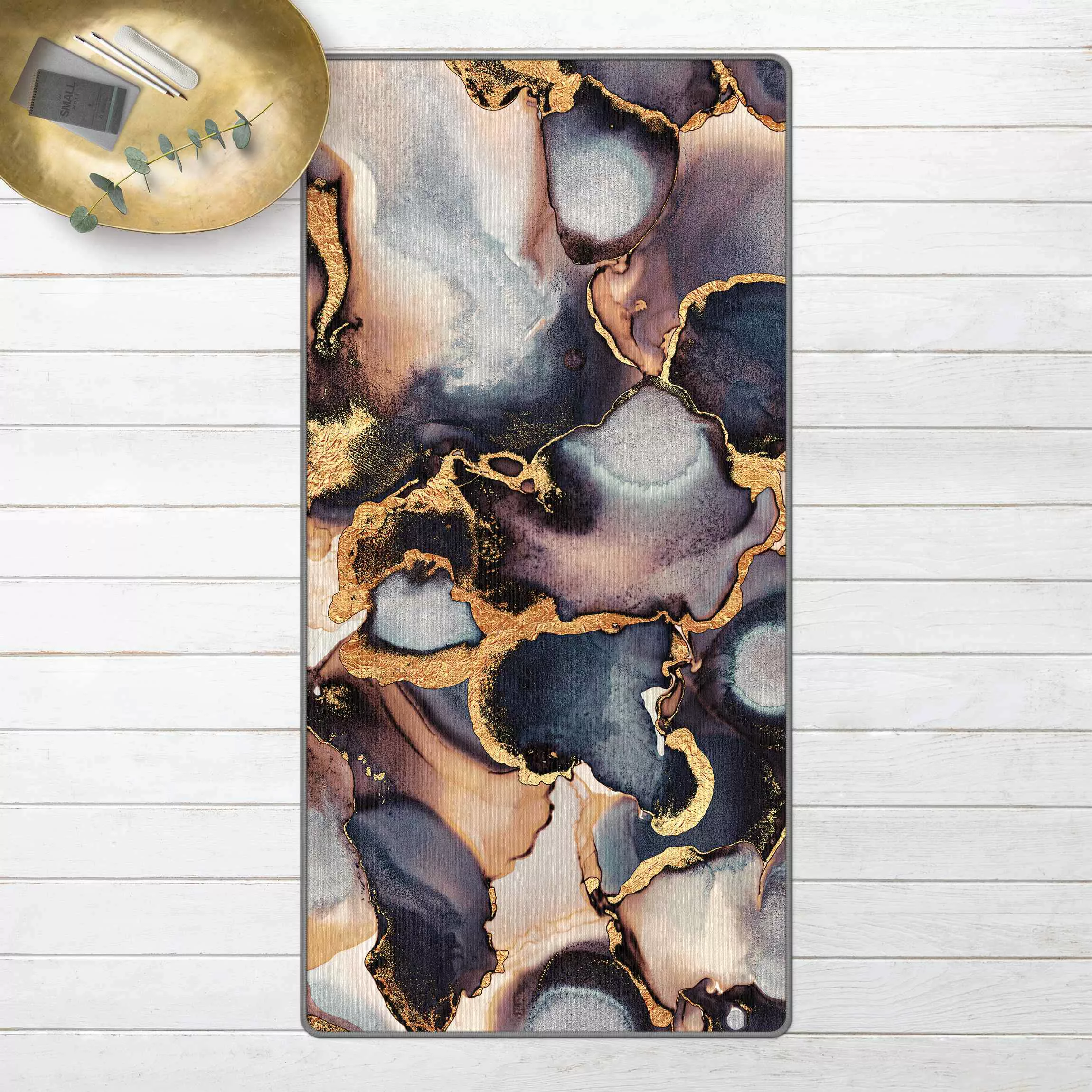 Teppich Marmor Aquarell mit Gold günstig online kaufen