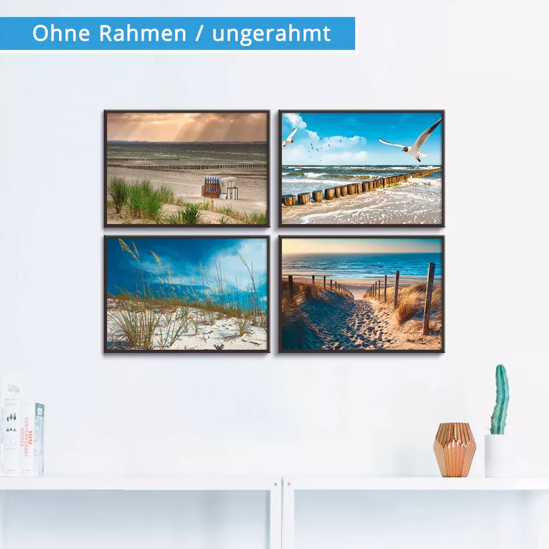 Artland Poster "Einsamer Strand Ostsee Sanddüne Gräser", Strand, (4 St.), P günstig online kaufen