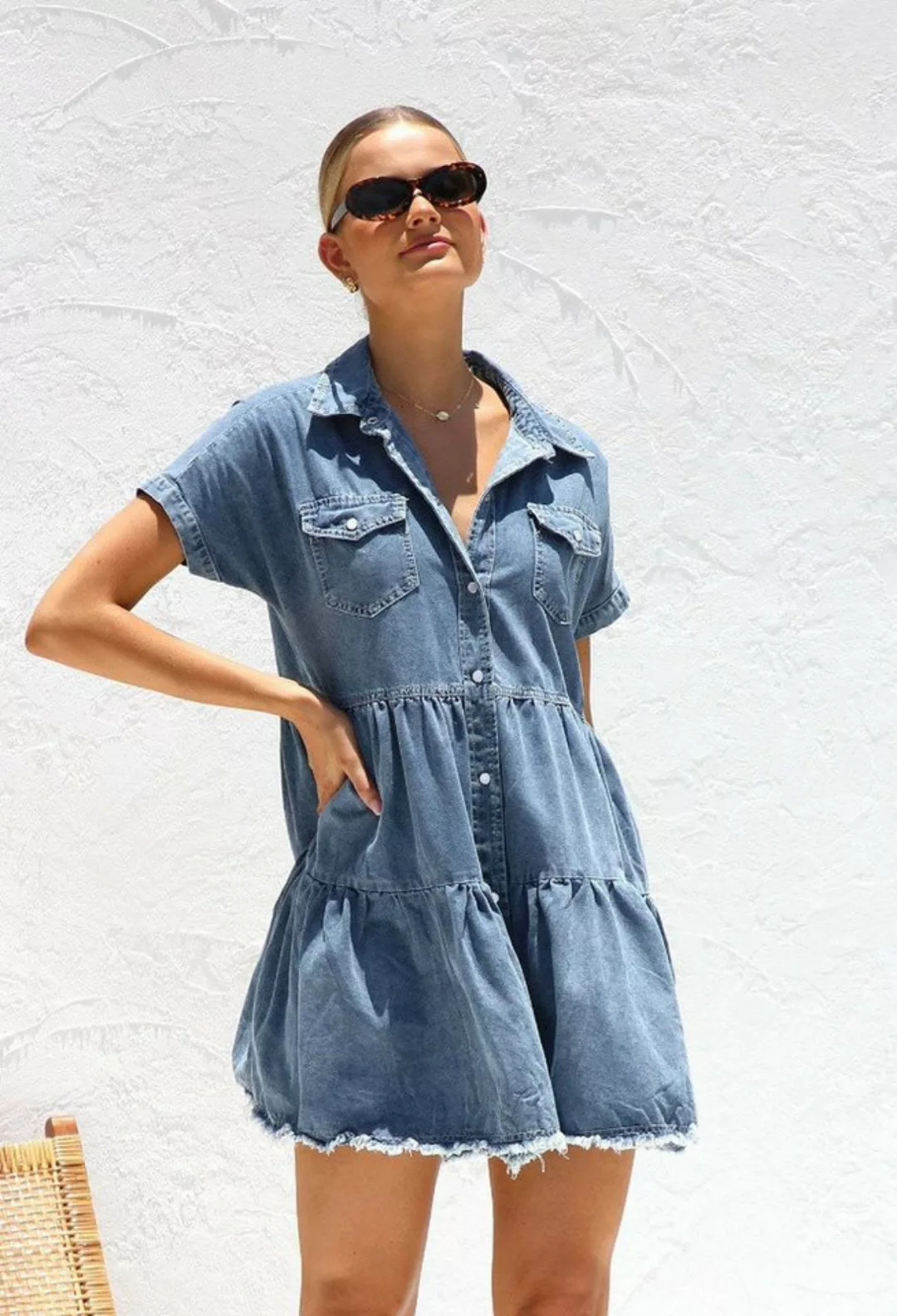 SEGUEN Jeanskleid Jeansrock mit lockerem Revers (Sommer-Freizeitkleid mit k günstig online kaufen