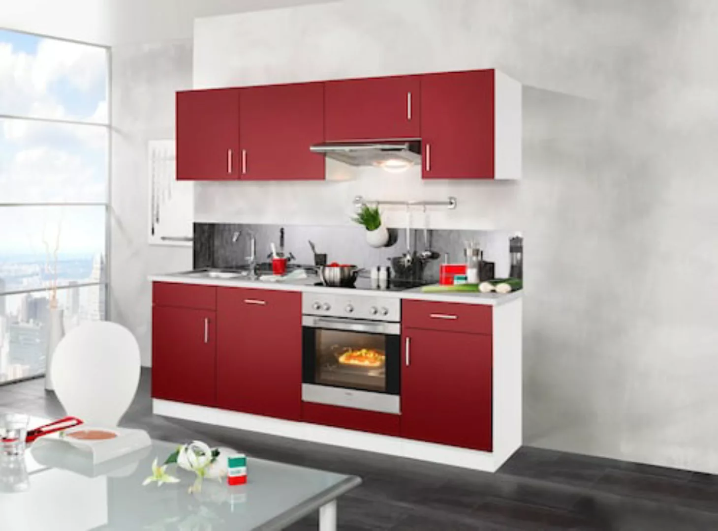 wiho Küchen Küchenzeile »Valencia«, mit E-Geräten, Breite 220 cm günstig online kaufen