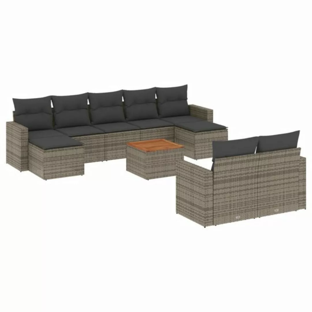 vidaXL Sofaelement 10-tlg. Garten-Sofagarnitur mit Kissen Grau Poly Rattan günstig online kaufen