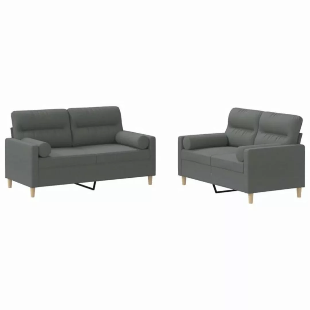 vidaXL Sofa 2-tlg. Sofagarnitur mit Kissen Dunkelgrau Stoff günstig online kaufen