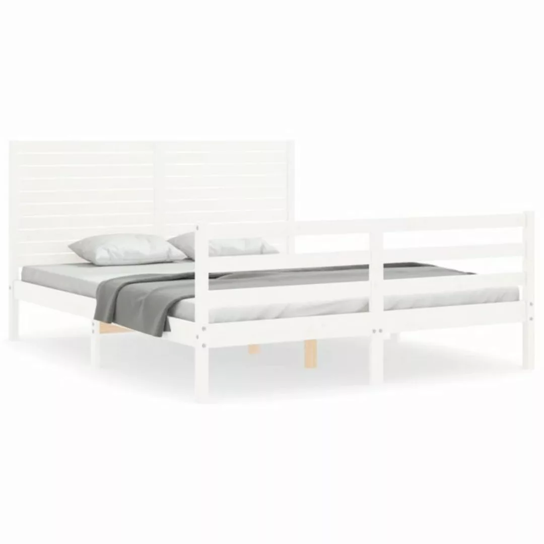 vidaXL Bettgestell Massivholzbett mit Kopfteil Weiß 160x200 cm Bett Bettges günstig online kaufen