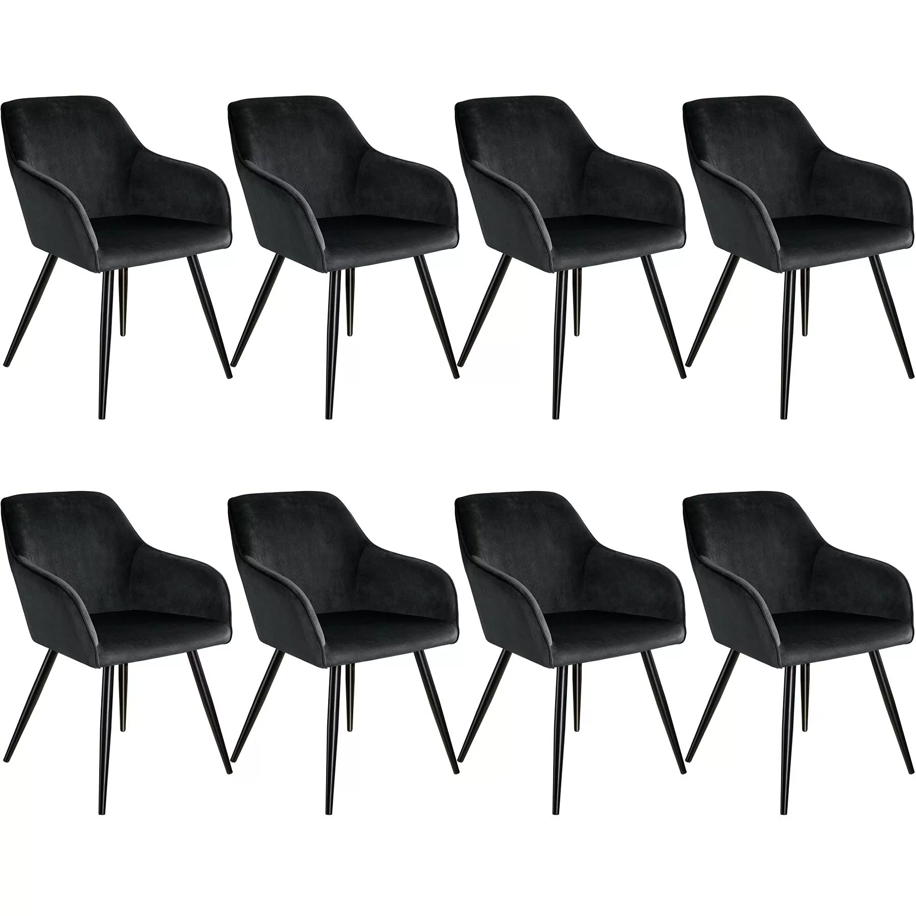 8er Set Stuhl Marilyn Samtoptik, schwarze Stuhlbeine - schwarz günstig online kaufen