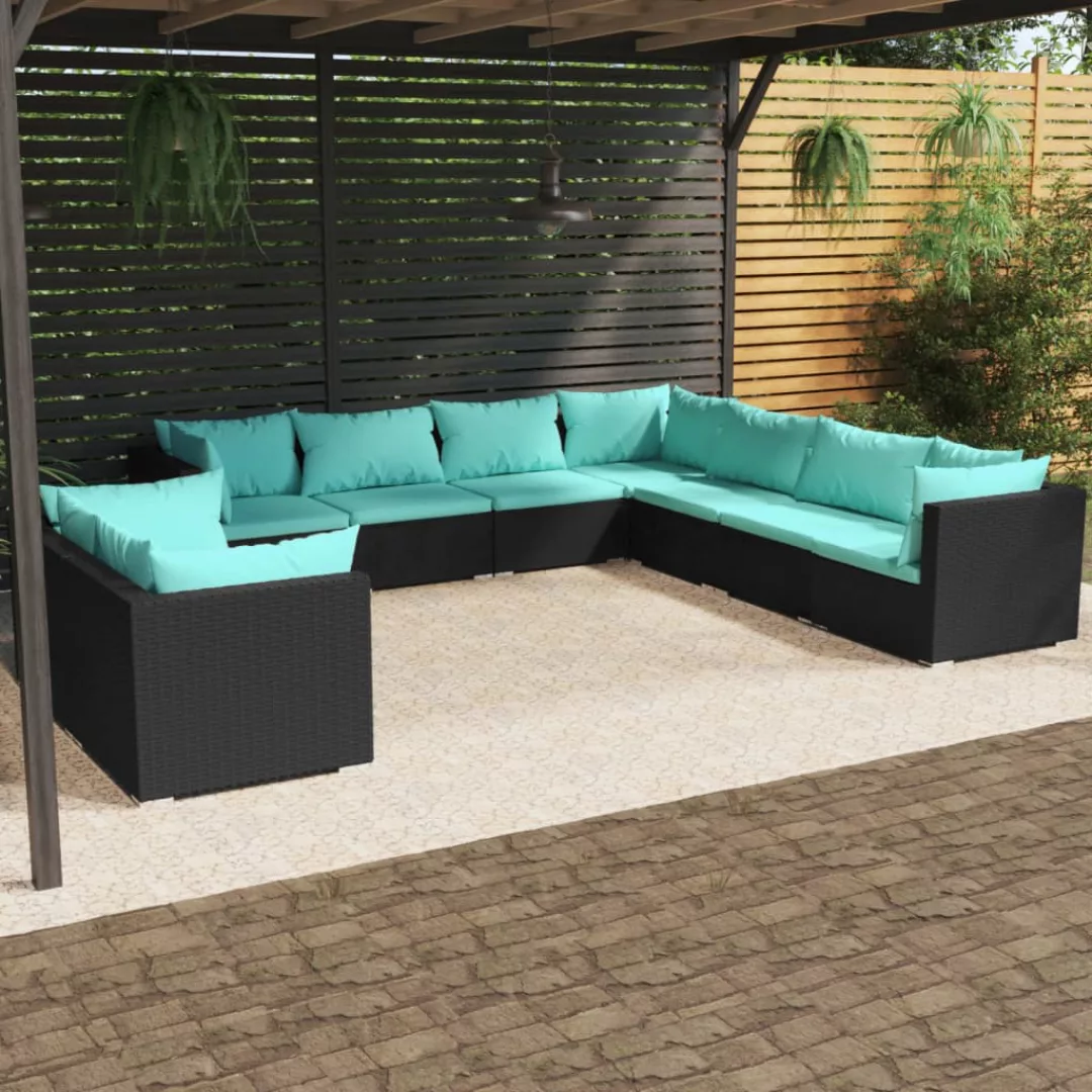 Vidaxl 9-tlg. Garten-lounge-set Mit Kissen Schwarz Poly Rattan günstig online kaufen