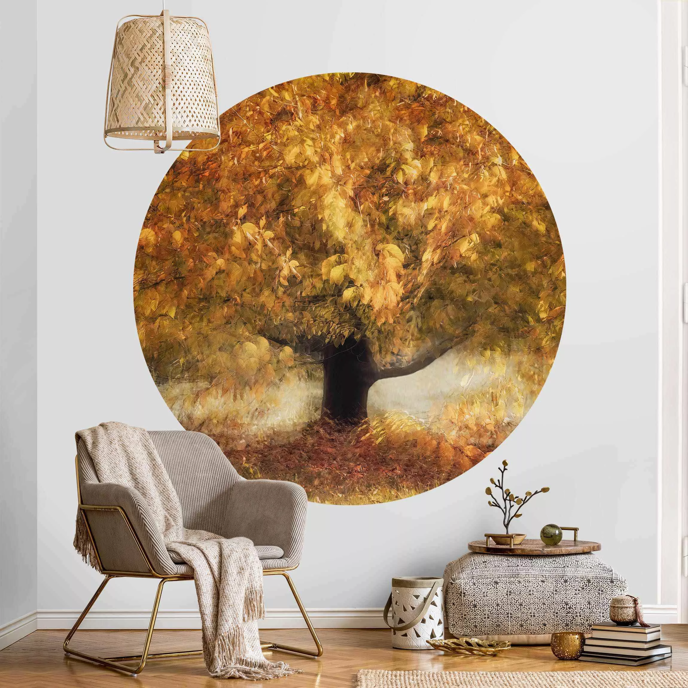 Runde Tapete selbstklebend Verträumter Baum im Herbst günstig online kaufen