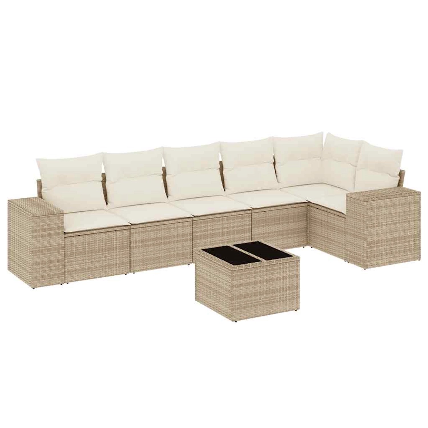 vidaXL 7-Tlg Garten-Sofagarnitur mit Kissen Beige Poly Rattan 3222597 günstig online kaufen