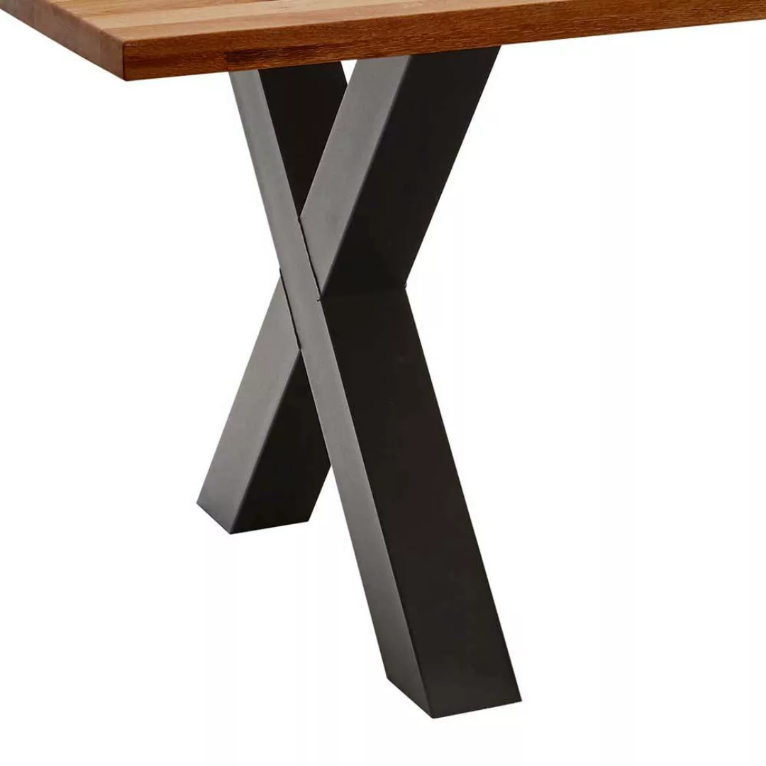 Massivholztisch Esszimmer aus Zerreiche & Metall X Gestell günstig online kaufen
