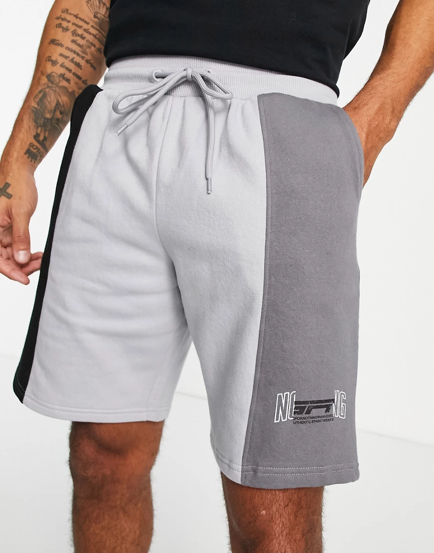 Good For Nothing – Jersey-Shorts in Schwarz und Grau mit geteiltem Design u günstig online kaufen