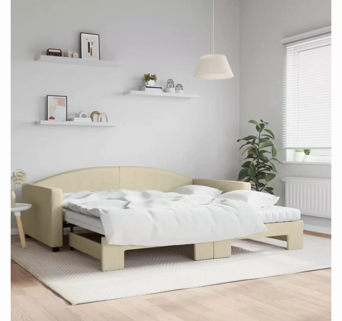 vidaXL Gästebett Gästebett Tagesbett Ausziehbar mit Matratzen Creme 100x200 günstig online kaufen