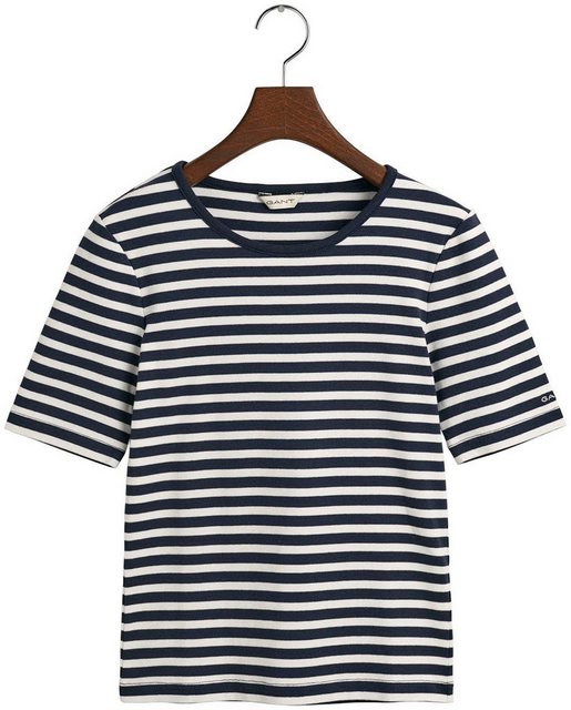 Gant T-Shirt "SLIM STRIPED 1X1 RIBBED KA T-SHIRT", mit dezentem Logoschrift günstig online kaufen