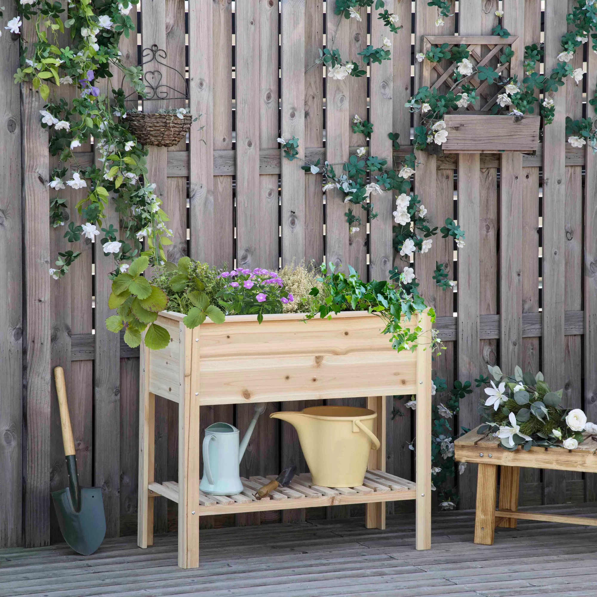 Outsunny Hochbeet-Pflanzschale mit Lattenregal 90 x 40 x 81 cm Bewässerungs günstig online kaufen
