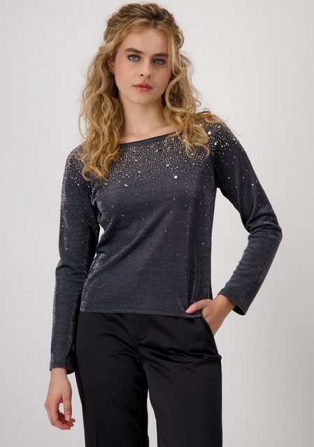 Monari Langarmshirt Shirt Lurex + Schmuck Metallic-Optik, Vorderseite mit S günstig online kaufen