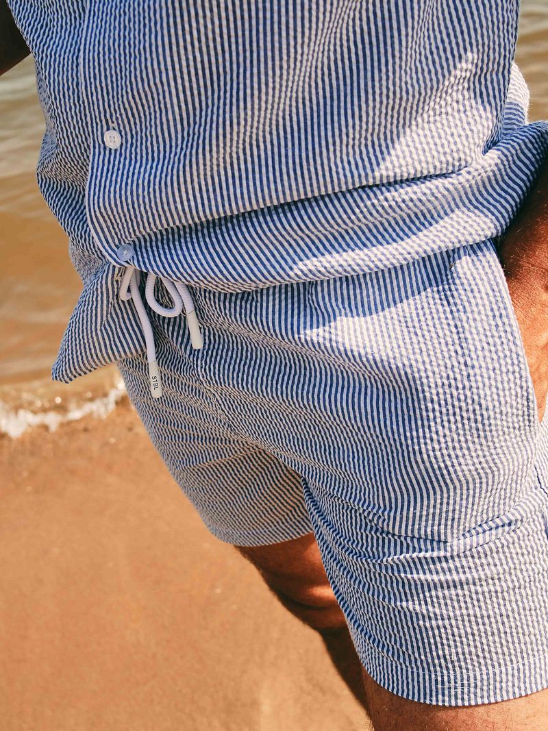 Suitable Badeshorts Stripe Seersucker Blau - Größe S günstig online kaufen