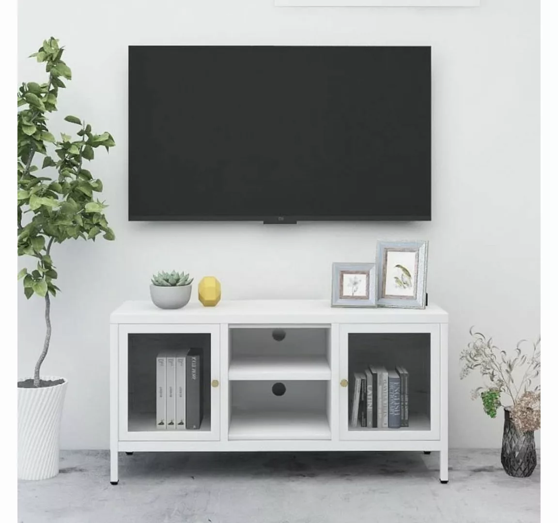 furnicato TV-Schrank Weiß 105x35x52 cm Stahl und Glas günstig online kaufen