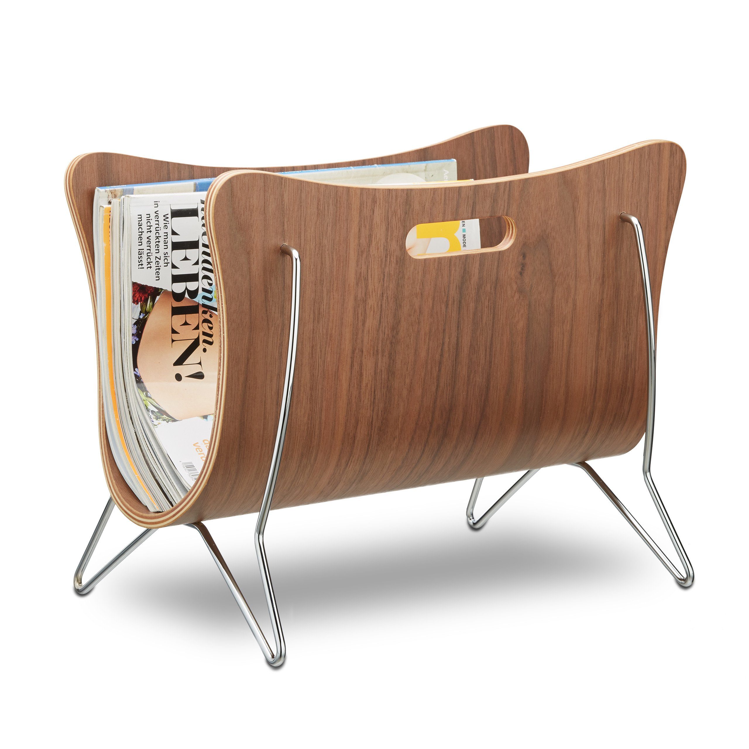 relaxdays Zeitungsständer aus Holz braun geboge günstig online kaufen