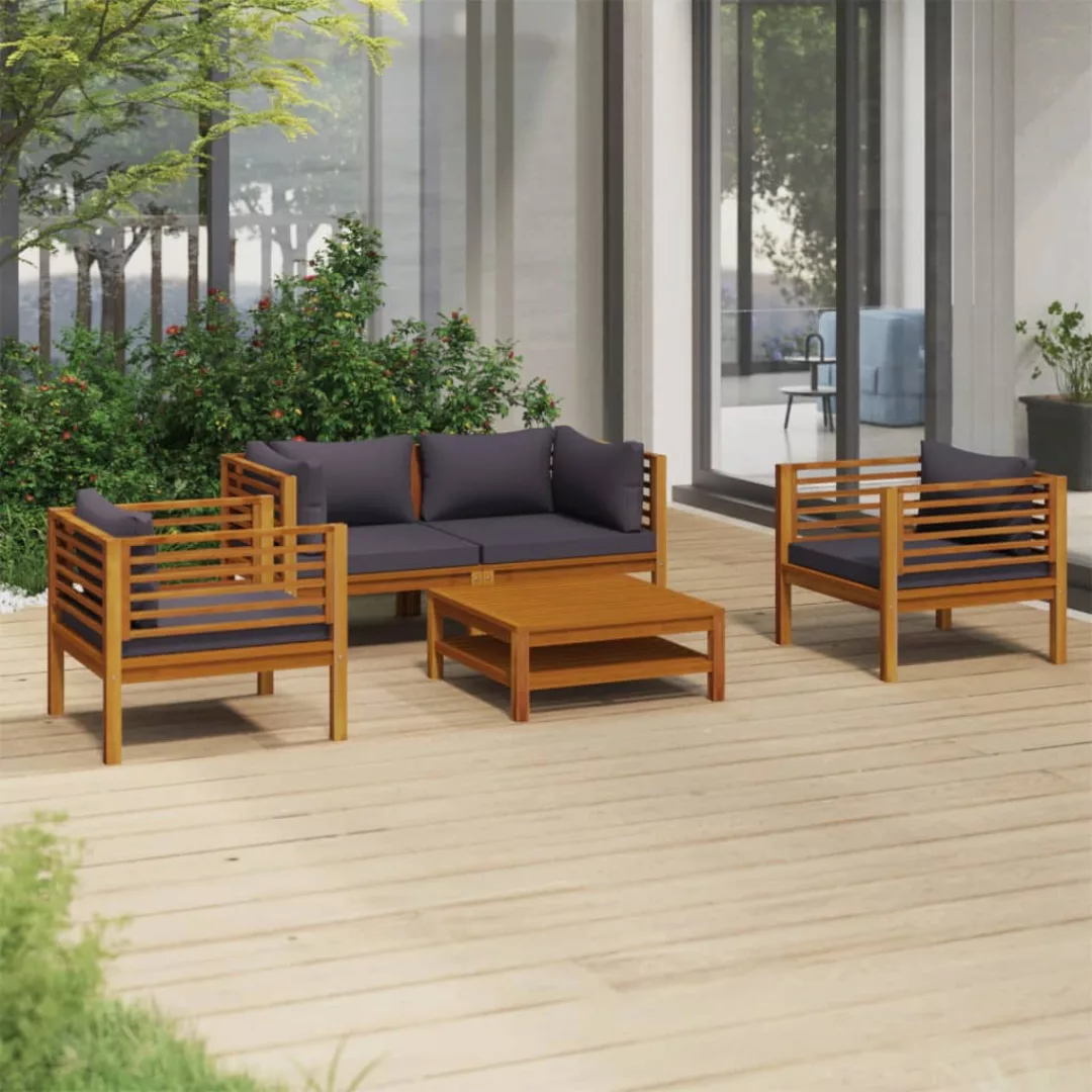 5-tlg. Garten-lounge-set Mit Auflage Massivholz Akazie günstig online kaufen