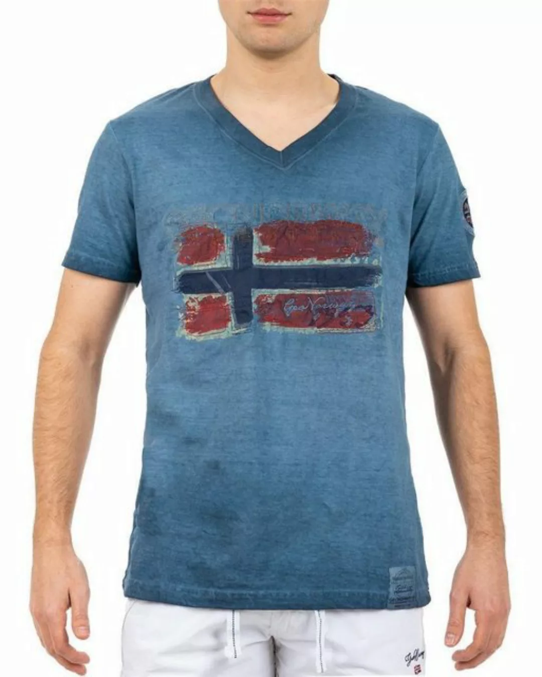 Geo Norway T-Shirt Casual Kurzarm Shirt bajoasis Men Navy M im Used Look günstig online kaufen