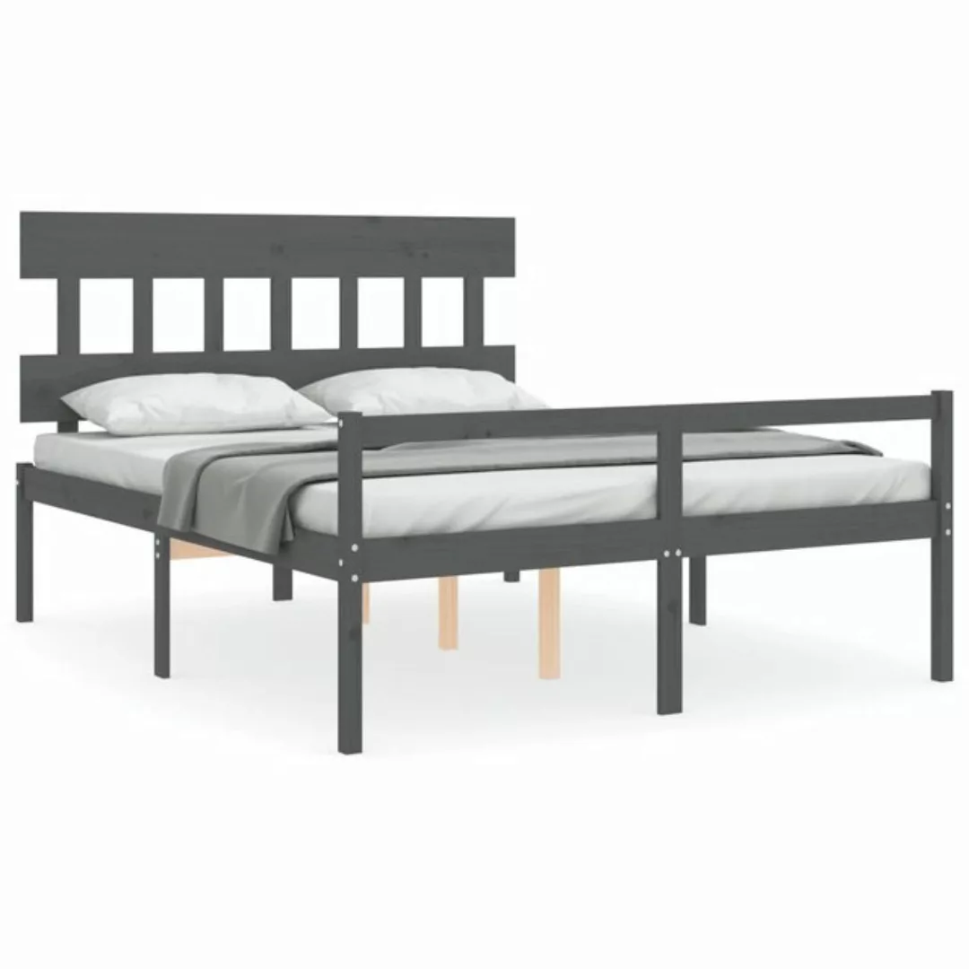 vidaXL Bett Seniorenbett mit Kopfteil Grau Kingsize Massivholz günstig online kaufen