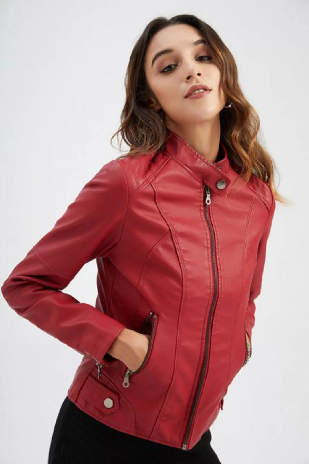RUZU UG Bikerjacke Herbst Jacken, kurze Damenjacken, Übergangsjacken mit Re günstig online kaufen