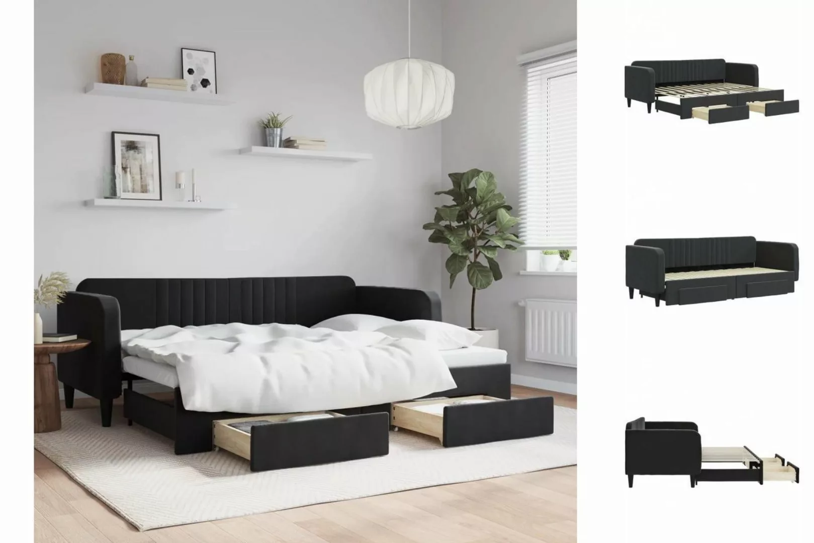 vidaXL Gästebett Gästebett Tagesbett Ausziehbar mit Schubladen Schwarz 80x2 günstig online kaufen