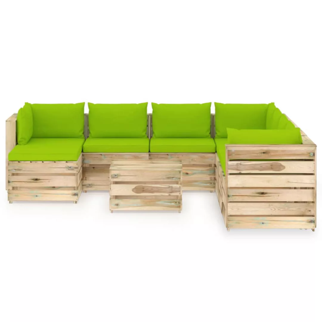 9-tlg. Garten-lounge-set Mit Kissen Grün Imprägniertes Holz günstig online kaufen