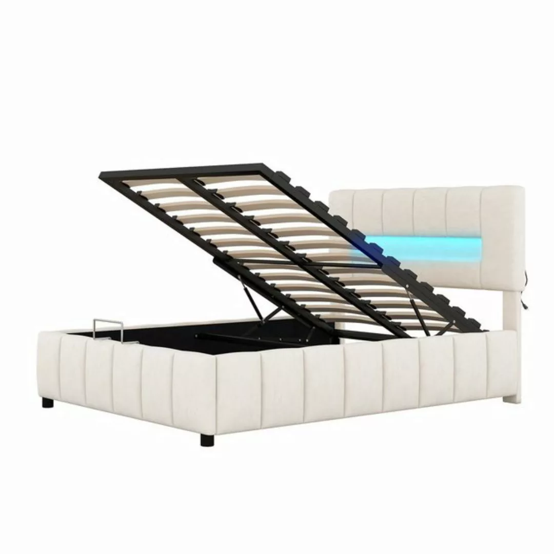 Fangqi Polsterbett 140x200 cm gepolstertes Doppelbett mit LED-Beleuchtung u günstig online kaufen