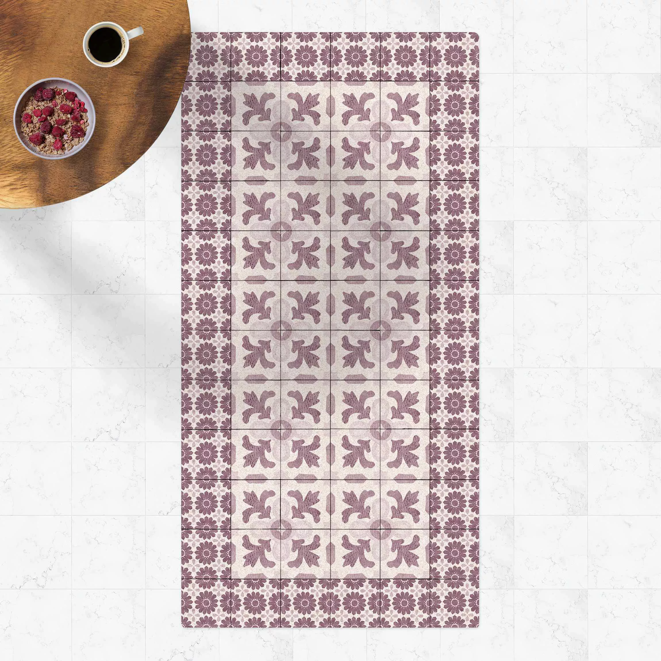 Kork-Teppich Marokkanische Fliesen mit Ornamenten mit Fliesenrahmen günstig online kaufen