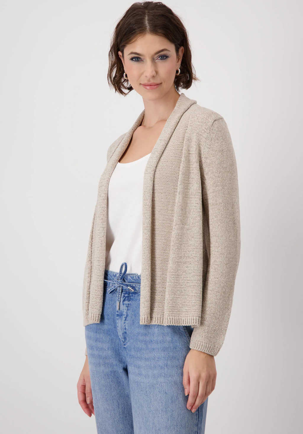 Monari Strickjacke Jacke Basic Stricküberwurf Mit Rundhalsausschnitt günstig online kaufen