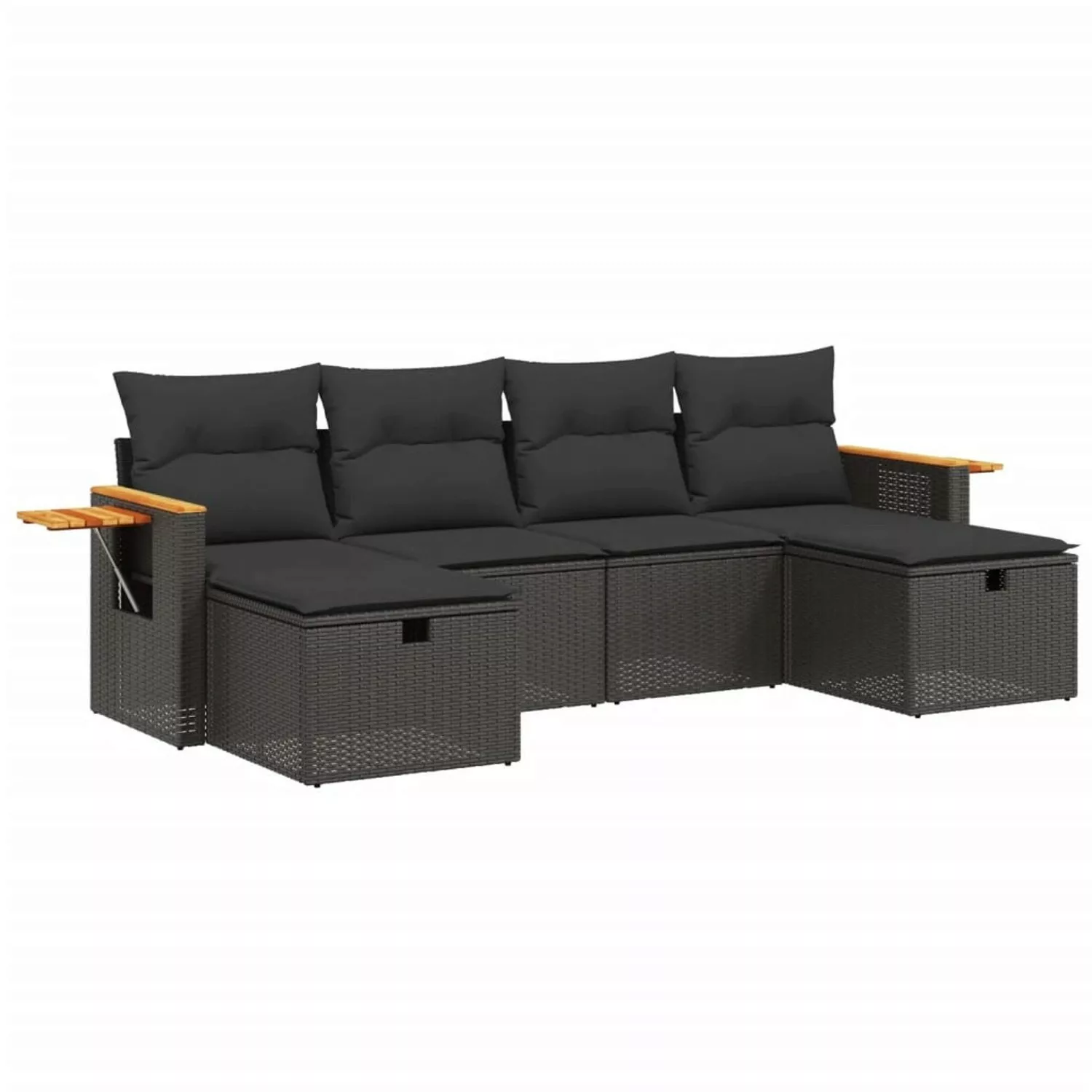 vidaXL 6-tlg Garten-Sofagarnitur mit Kissen Schwarz Poly Rattan Modell 145 günstig online kaufen