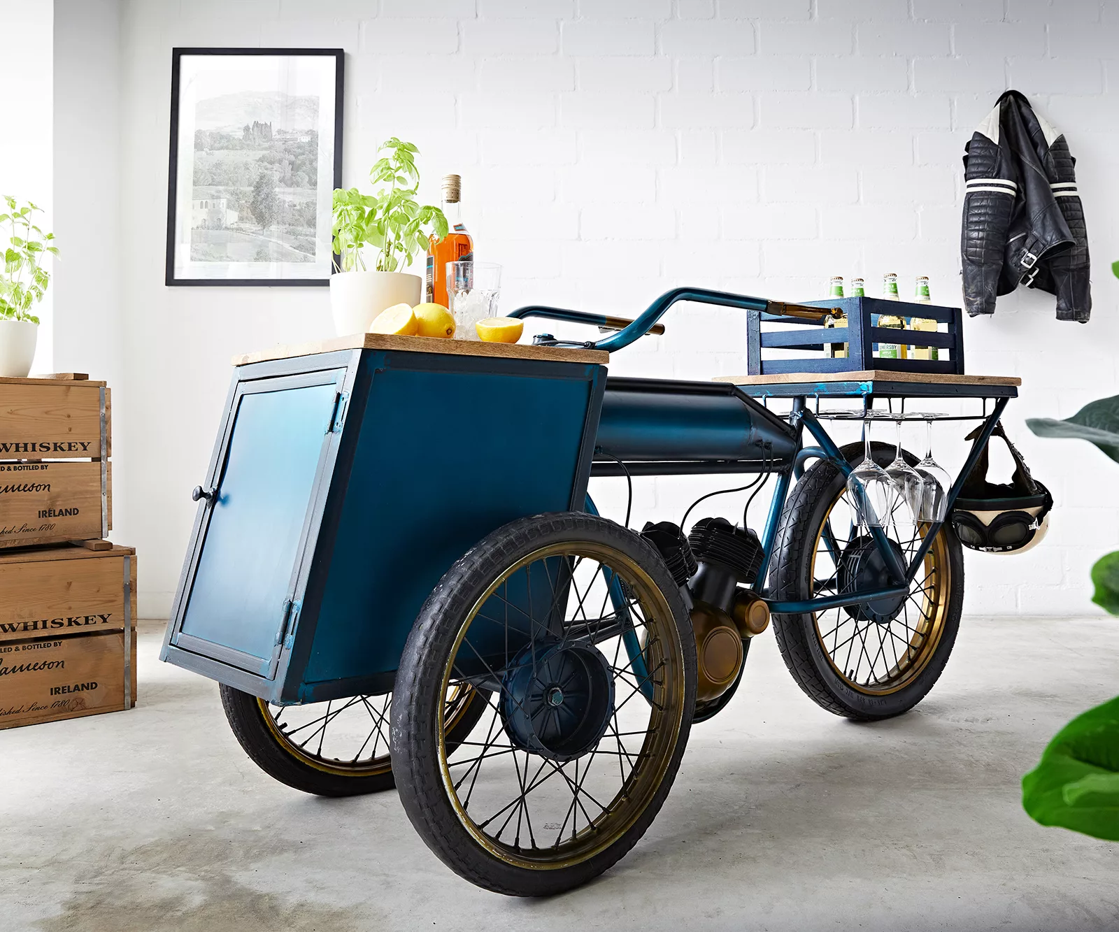 Bar Fahrrad 175x85 cm Mangoholz und Metall Blau günstig online kaufen