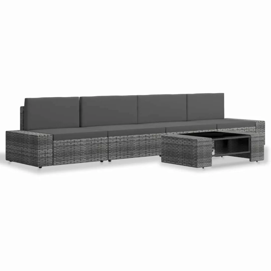 5-tlg. Garten-lounge-set Poly Rattan Grau günstig online kaufen