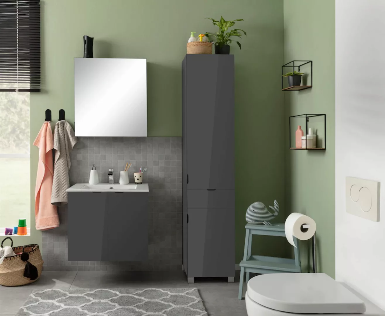 welltime Waschtisch "Lage", mit 2 Türen und einem Handwaschbecken aus Keram günstig online kaufen