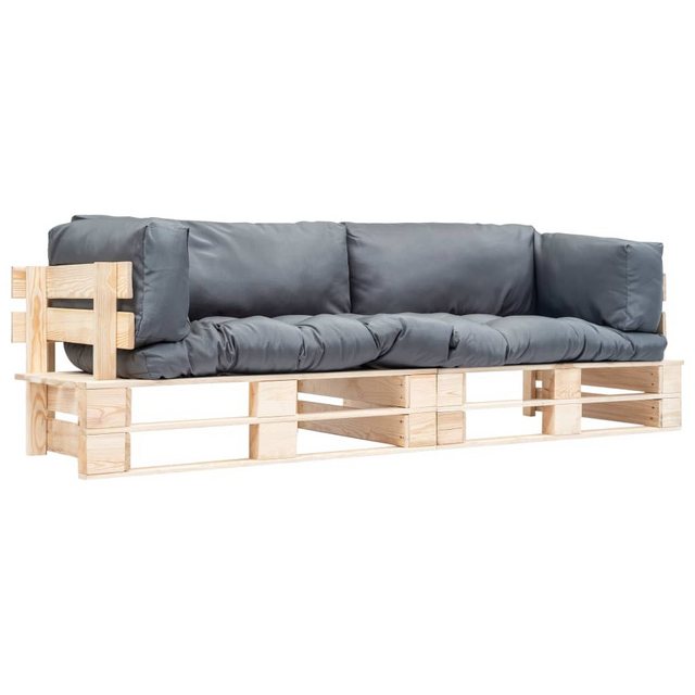 2-tlg. Garten-palettensofa Mit Grauen Kissen Kiefernholz günstig online kaufen