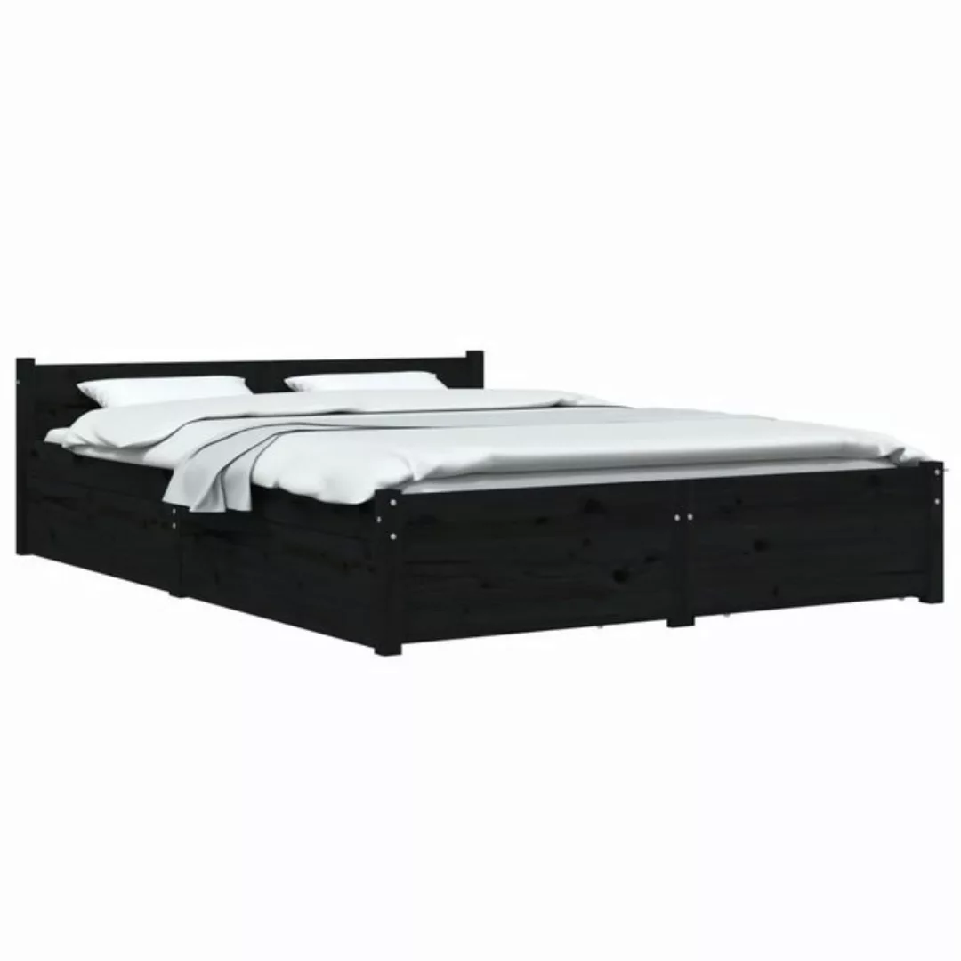 vidaXL Bettgestell Bett mit Schubladen Schwarz 140x190 cm Bett Bettrahmen B günstig online kaufen